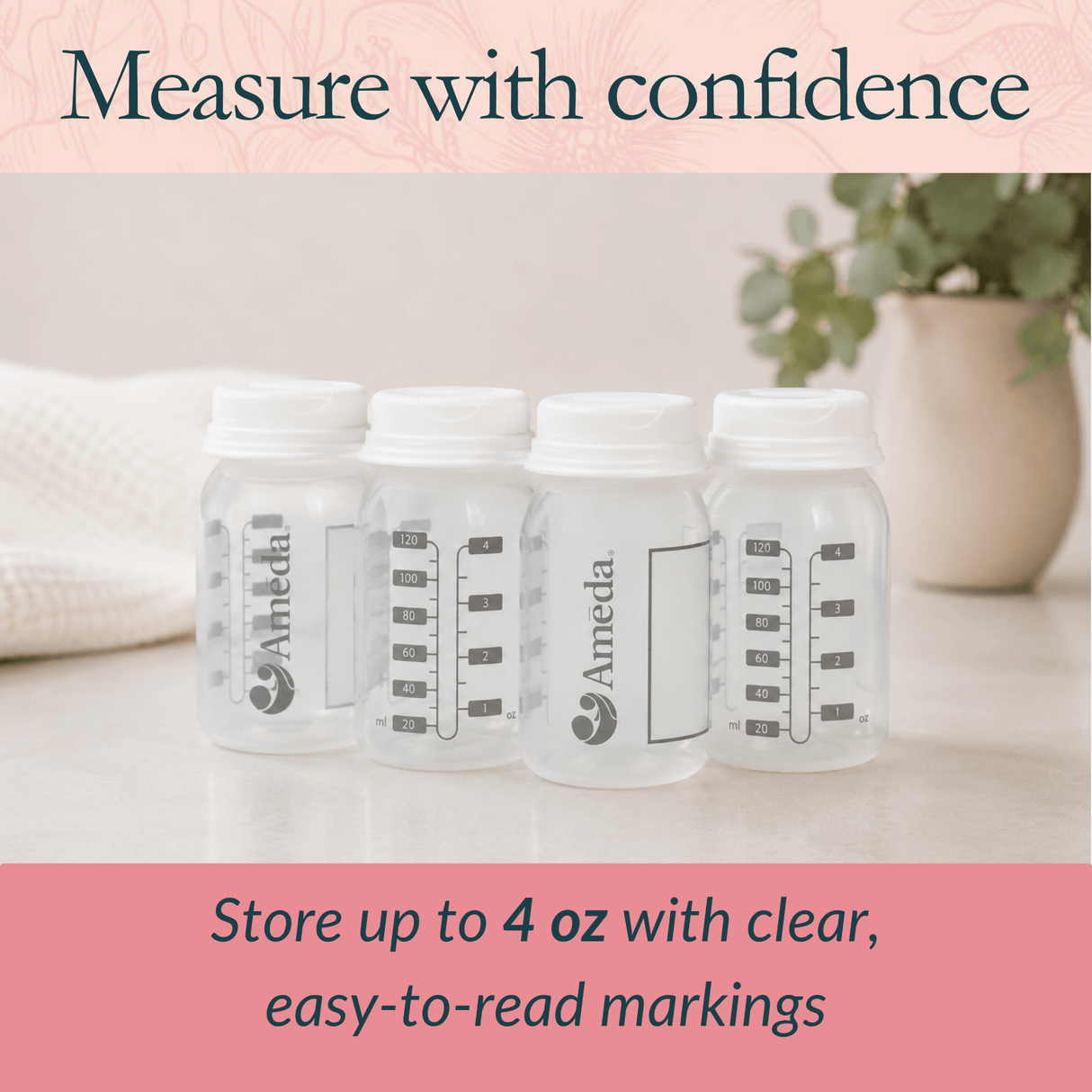 Ameda HygieniKit® Breast Milk Storage Bottle with Lock-Tight Cap, 4 Count