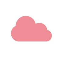 Pink cloud icon on a white circular background.