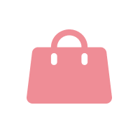 Pink shopping bag icon on a white circular background.