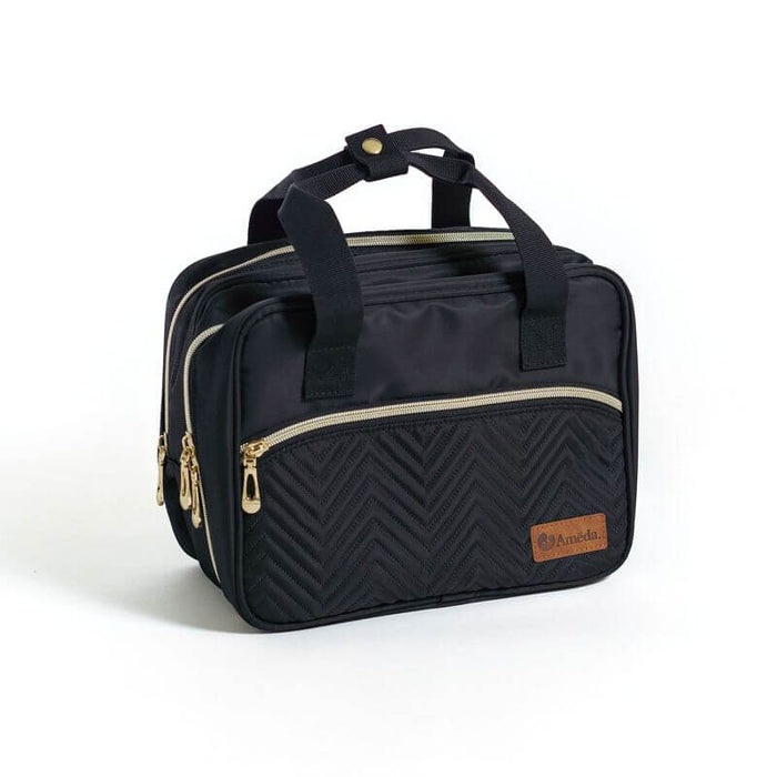 A carrying case for portable Ameda breast pumps about the size of a purse.