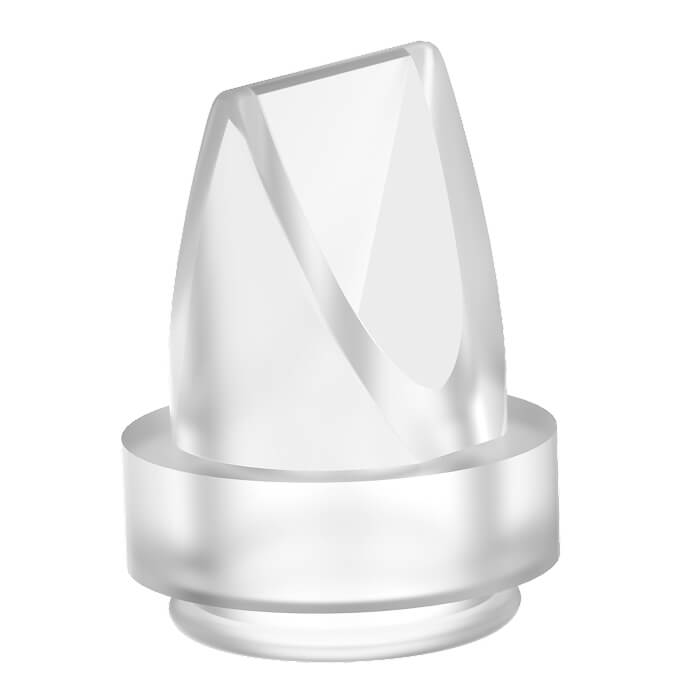 Transparent plastic vape mouthpiece with a slanted top and a circular base.