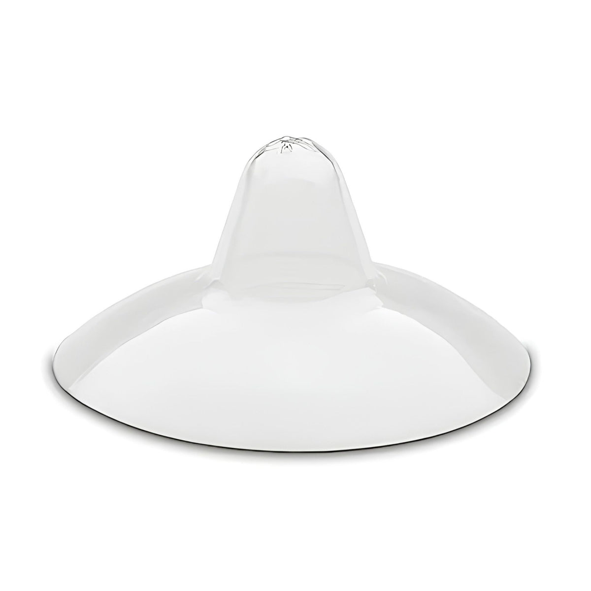A clear glass food cover with a wide, shallow base and a tall, pointed dome shape at the top. The surface appears smooth and reflective, and the cover is designed to protect food while allowing visibility.