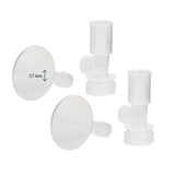 Ameda CustomFit 2-Piece Hard Flange set in 17mm — includes two clear plastic flanges and two universal bases for Ameda breast pumps