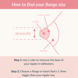 Diagram showing how to measure flange size with labeled parts and instructions.