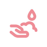 Icon of a hand with soap suds and a water droplet above.
