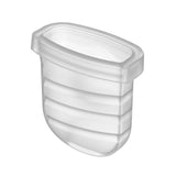 A translucent, ribbed, oval container with an open top and a rounded bottom.