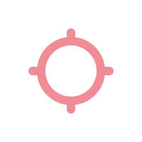 A pink circular crosshair symbol on a white background.
