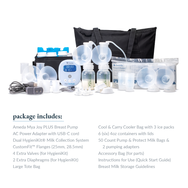 Ameda Mya Joy PLUS Rechargeable, Quiet, and Portable Double Breast Pump with Deluxe Tote
